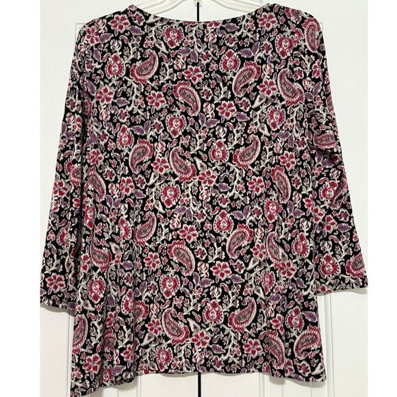 J. Jill Wearever Collection Black Paisley Top/Tunic, Size LP - Picture 2 of 6